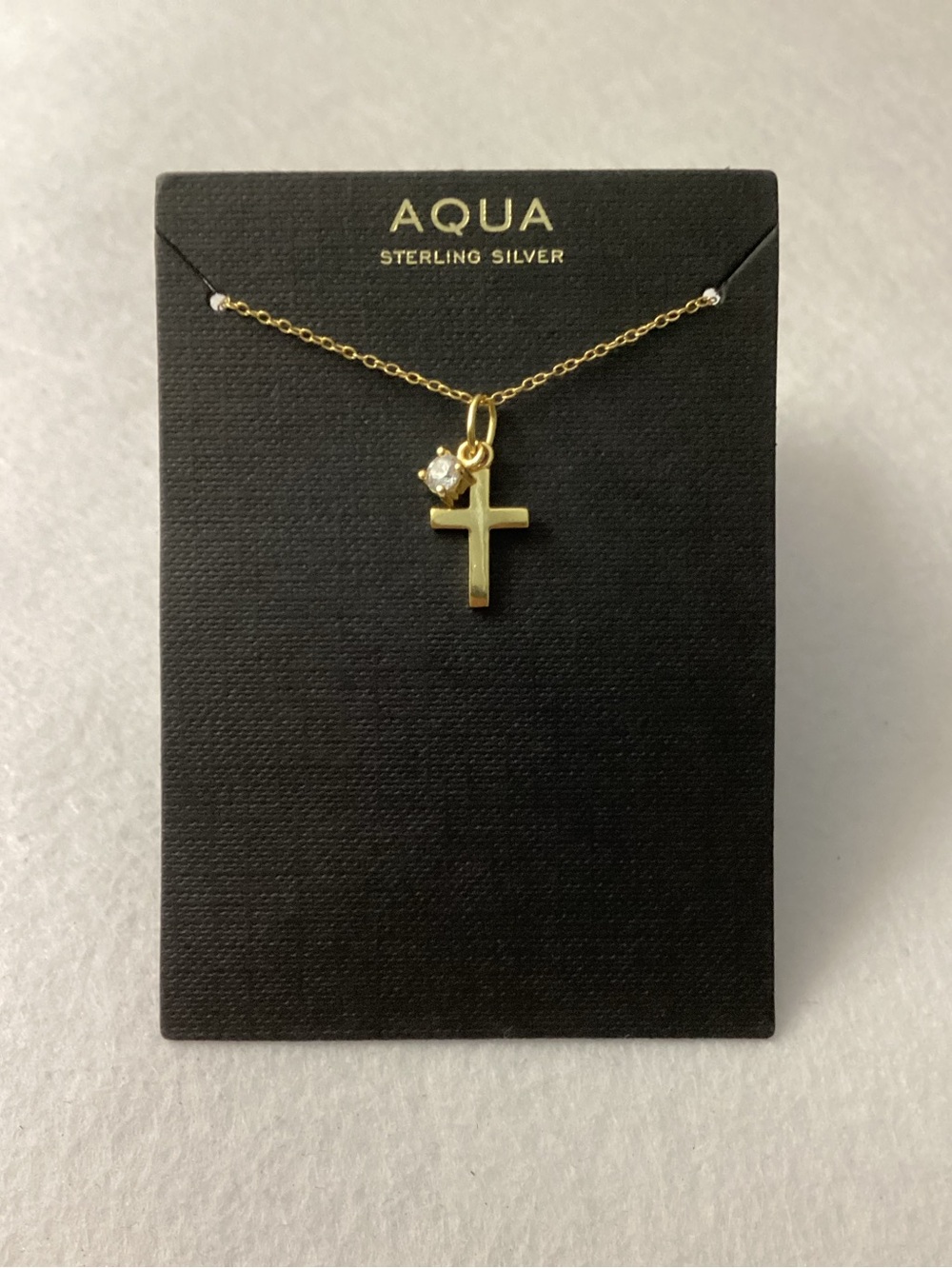 Aqua Gold-Tone Cross Pendant Necklace with CZ Accent